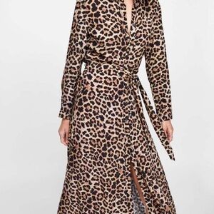 Zara leopard print button down maxi dress size XXL